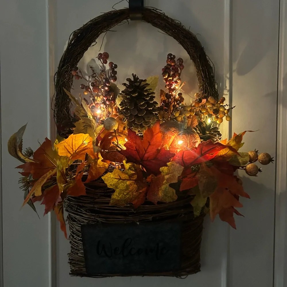 Autumn Harvest Welcome Light-Up Wreath